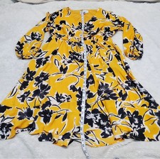 Lane Bryant Yellow Black Floral V Neck Midi Dress 14 16 Romantic Feminine Flowy