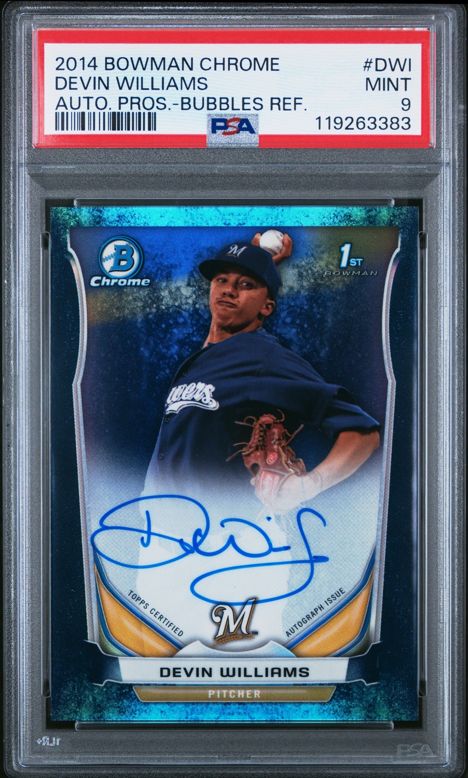 2014 BOWMAN CHROME AUTO PROSPECTS #DWI DEVIN WILLIAMS 84/99 PSA 9 AUTO