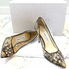 Jimmy Choo Pumps Crystal Lace Leather Black Women's Size EU35/US5