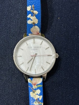 New Genuine Ted Baker Ladies Mother Of Pearl Watch Mid Blue Floral Harmony Strap
