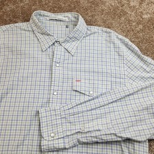 Criquet Mens Large Blue Green Plaid Pearl Snap Long Sleeve Button Down Shirt