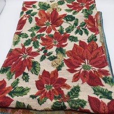 Table Runner Christmas Poinsettia Flower Holiday Decor 68"x12" Brown Red