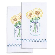 Sunflowers Embroidery Towels, white