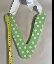Kids Ribbon Dot Painted Wood Green Dot 9  Wall Decor Monogram Initial Letter V