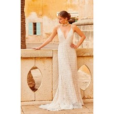 BHLDN Theodora Beaded Lace Wedding Dress Size 14 Boho Bridal Gown