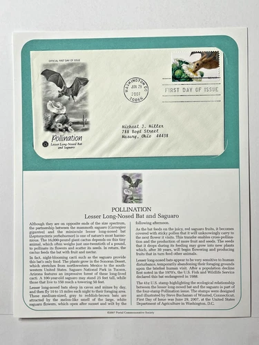 Pollination Bat & Saguaro First Day Cover Postal Commemorative Society 2007