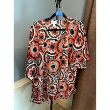 LuLaRoe Red Black White Floral Open Front Kimono