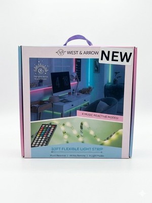 West & Arrow 33ft LED Light Strip Sound Reactive Music Sync RGB Remote New In Bo