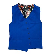 Paisley Gray Blue w/ Florals Waistcoat Vest Mens XL Slim Fit
