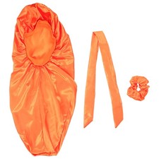 Orange Satin Bonnet Set for Sleeping with Wide Elastic Band and Hair Scrunchies