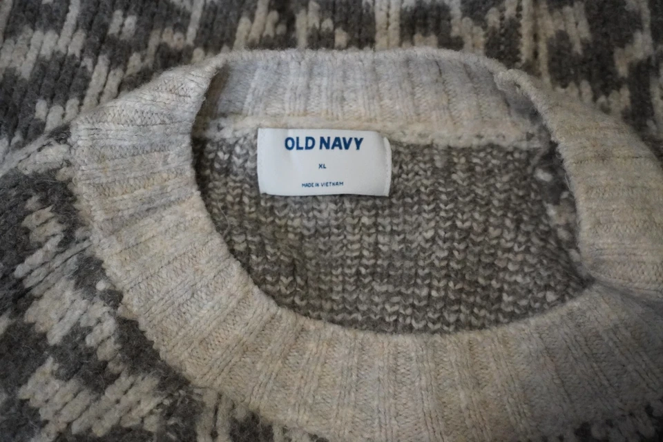 Suéter Old Navy Para Mujer Gris Estampado Leopardo Talla XL - Acogedor Pullover Tejido Animal Foto 3 de 4