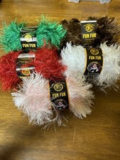 Lot 5 Balls Eyelash Yarn Lion Brand Fun Fur Red White Chocolate Pink Kelly Green