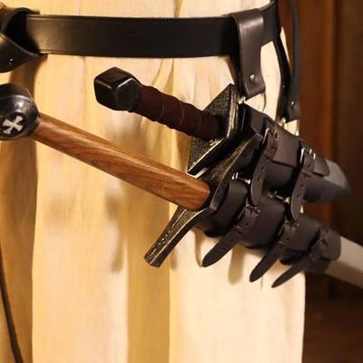 Mittelalter Leder Doppelschwert Frosch Doppelklingenhalter LARP Kostüm Zubehör