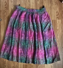Vtg 80s Geiger Magenta Green Stripe Fall Midi Skirt Linen Austria Sz 46 US 14 XL