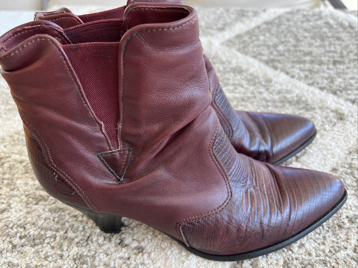 Zodiac Ankle Heeled Boots Womens 7M Burgandy Leather USA Made