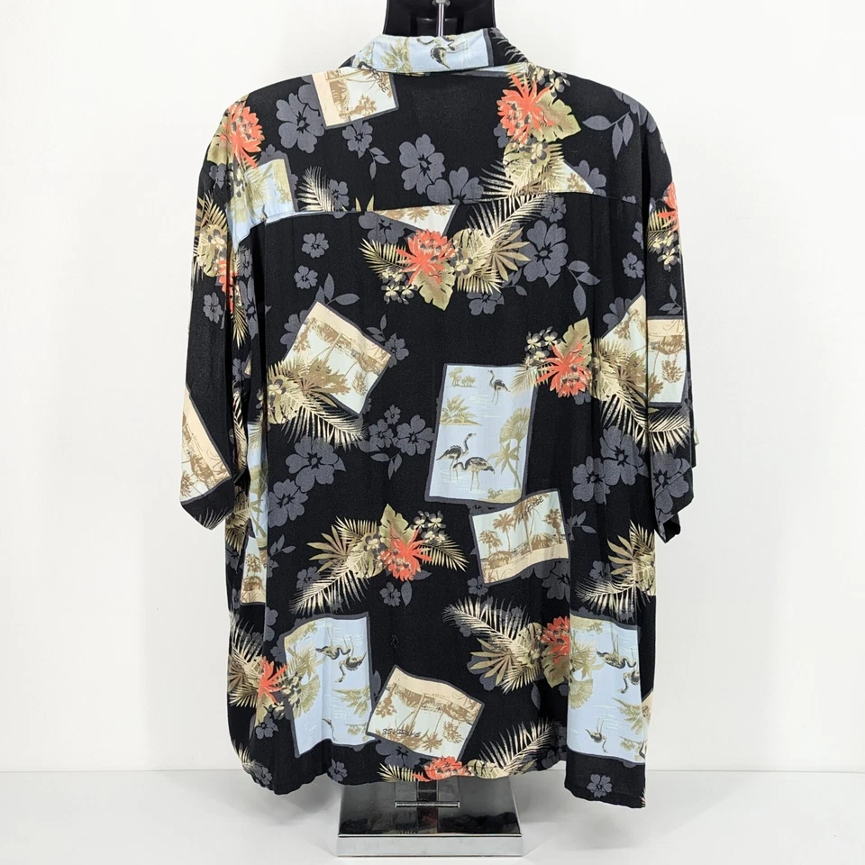 Vintage Paradise by Axis Hawaiian Camp Shirt Mens 2X XXL Floral Aloha Black - Image 3 of 4