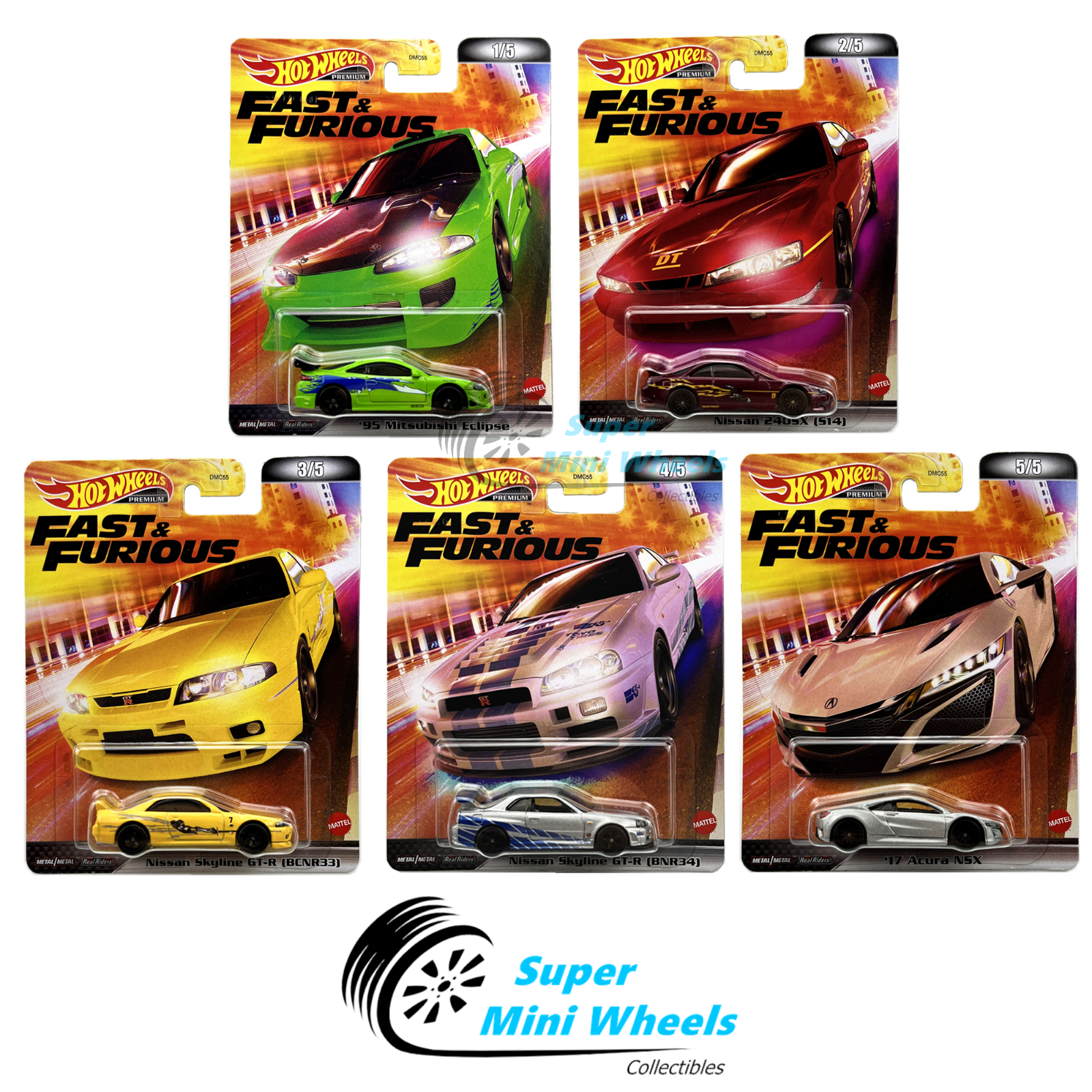 Hot Wheels Premium Fast & Furious 2022 Complete Set of 5 Diecast Vehicles  from DMC55-957J Release