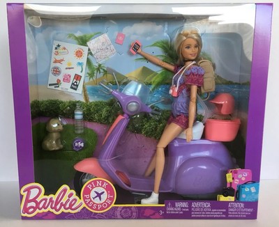 barbie pink passport scooter with doll and accessories