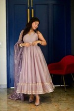 Classic Look Maska Cotton Silk Lilac Gown Bottom And Dupatta For Party Wear