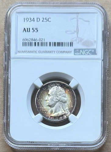 1934 D 25C NGC AU 55 1934-D WASHINGTON QUARTER SILVER 25c