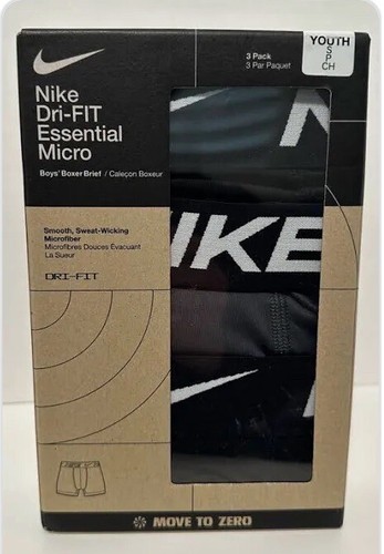 Nike Boys, Boxer Briefs, 3 Pack, Black/Gray, Youth Size Small 6-8, Dri-Fit - Picture 2 of 2