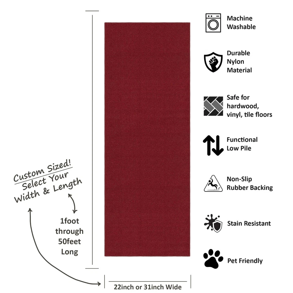 Ковер-дорожка для лестницы прихожей индивидуального размера нескользящий резиновый сзади ОДНОТОННЫЙ КРАСНЫЙ - Изображение 3 из 4