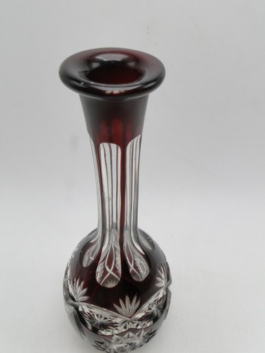 Old Bohemian Ruby Red Cut To Clear Case Glass Decanter Bottle 8¾in (No Stopper) - Picture 2 of 6