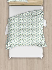 Image of Ivory and Blue Duvet Cover Set Spring Leaves