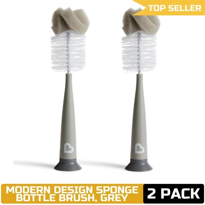 Munchkin  Sponge  Bottle Brush, Modern Design, 2 Pack, Grey