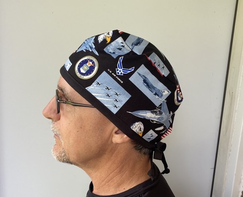 US Air Force Surgeon Style Cap, US Air Force Fabric Scrub,Ties in back - Picture 2 of 3