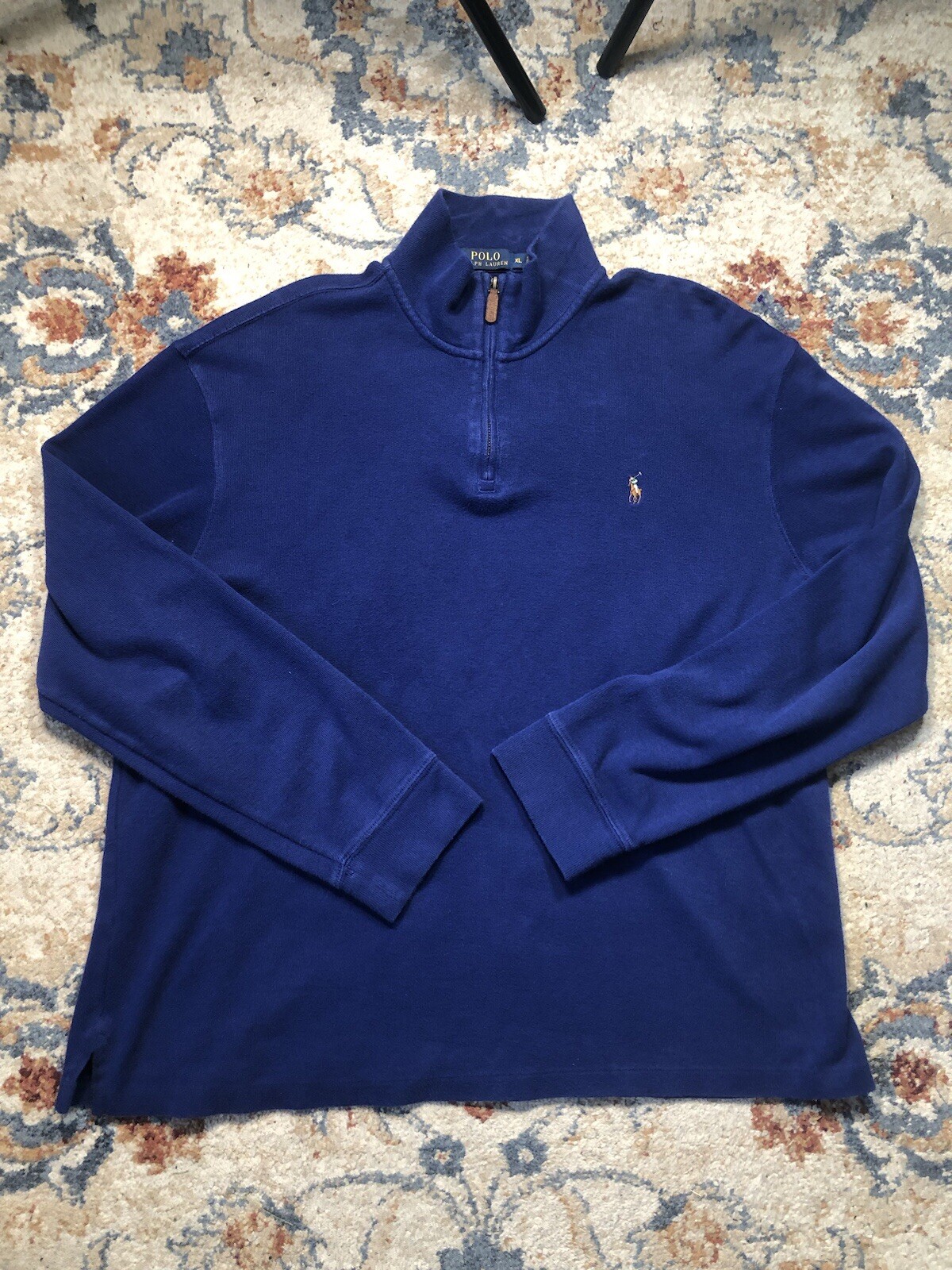 Polo Ralph Lauren maglione uomo XL blu estate costina carne pony maglia zip felpa