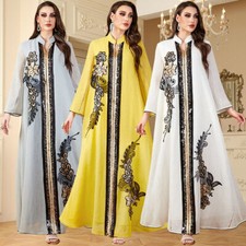 Ramadan Muslim Women Abaya Long Maxi Dress Kaftan Robe Abaya Dubai Islamic Gown