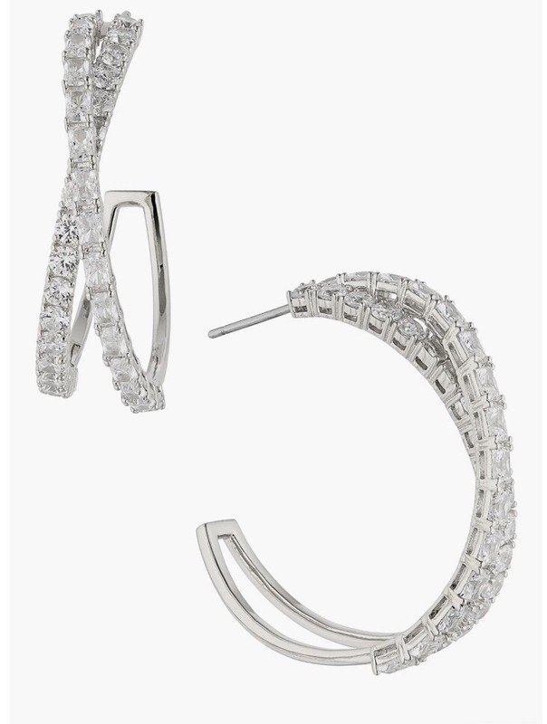 Nadri Isle Cubic Zirconia Crossed Hoop Earring In Silver Tone $150