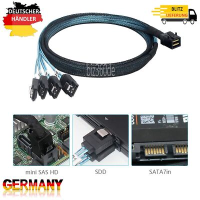 Mini SAS SFF-8643 auf 4x SATA 7pin Splitter Kabel Festplatten Datenkabel 0.5M/1M