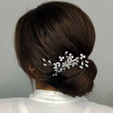 Leaf Bride Wedding Hair Comb Silver Rhinestone Pieces Flower Clip Women