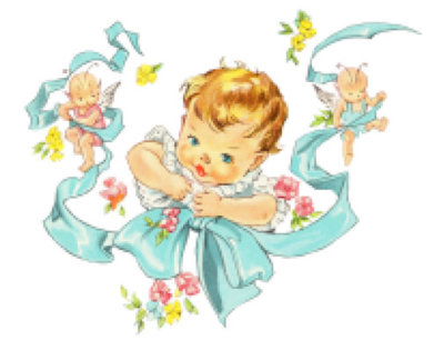 Vintage Image Retro Baby And Ribbon With Angels Nursery Waterslide Decals BAB615