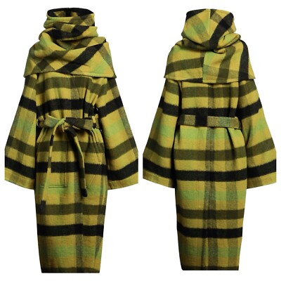 Rick Owens Cappotto Dagger Robe Acid Plaid Wool Coat Women s Size 2 EU 38