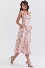 Women's Dress Summer Strap Wrapped Chest Small Fragmented Flower Print Dress