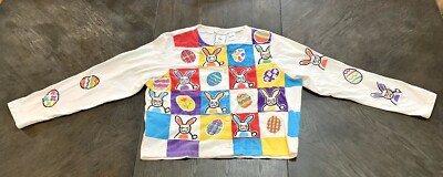 Vintage Michael Simon Easter Bunny Eggs Thin Cardigan White Sweater Large L