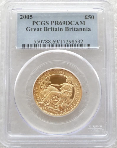2005 Royal Mint Britannia £50 Fifty Pound Gold Proof 1/2oz Coin PCGS PR69 DCAM