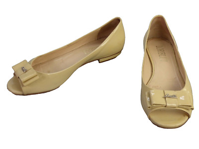 Loriblu Schuhe Flats Nude Beige Lackleder Open Peeptoe mit Schleife EU 37 UK 4