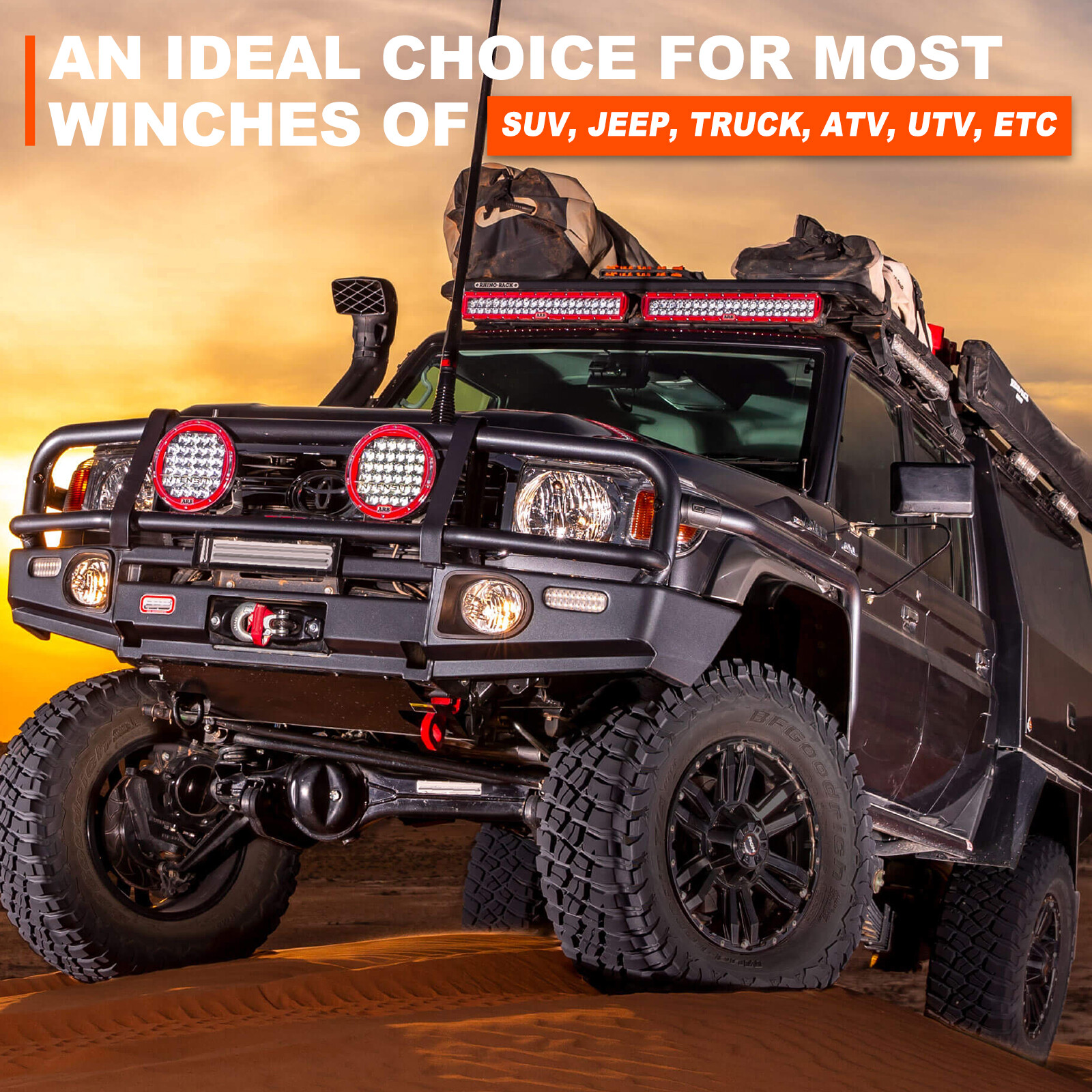 SPARKWHIZ 1/2"x100ft 32000lbs Synthetic Winch Line Rope Cable Kit For SUV UTV US