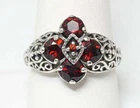 Vintage Designer CNA Garnet Sterling Silver Ring - Sz 9.75
