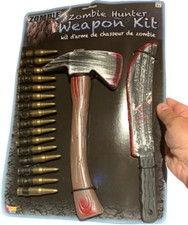 ZOMBIE HUNTER WEAPON KIT Fake Blood Machete Knife Hatchet Axe Bullets Halloween