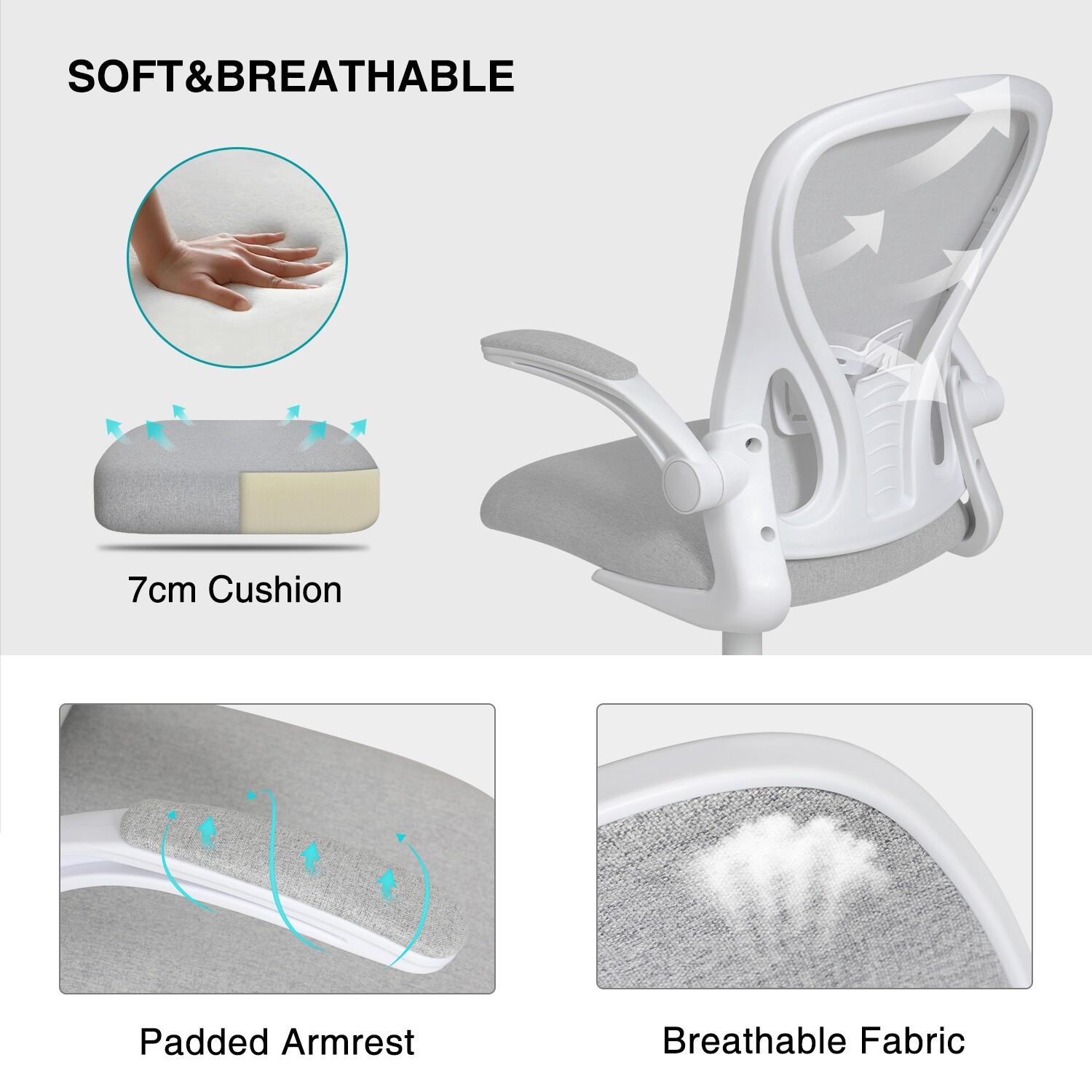 ELECWISH Office Chair Fabric Swivel Ergonomic Computer Seat with Flip