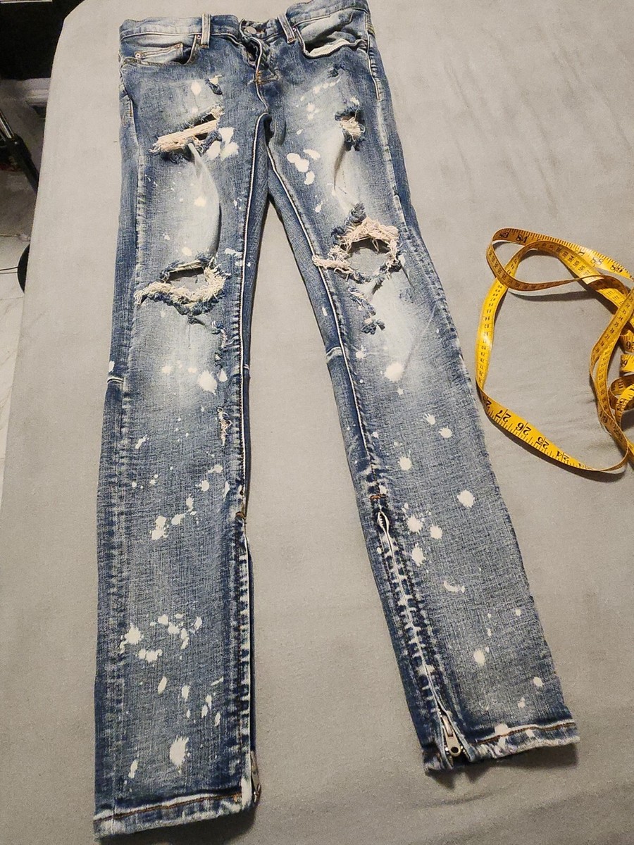 mnmIデニム 34 MNML Jeans Mens 32*x34 Slim Fit Blue Distressed Zip Ankle Button