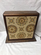 ANTIQUE VINTAGE WOODEN WITH CLOTH DETAIL TABLE TOP SPEAKER CABINET