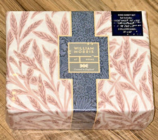 4-Pc William Morris Original Willow Plaster King Sheet Set White Blush Pink Leaf