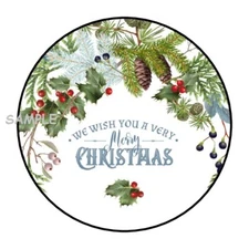 30 WE WISH YOU A VERY MERRY CHRISTMAS ENVELOPE SEALS LABELS STICKERS 1.5" ROUND