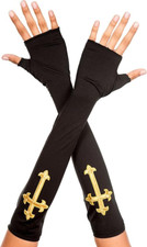 Music legs Gold cross fingerless gloves